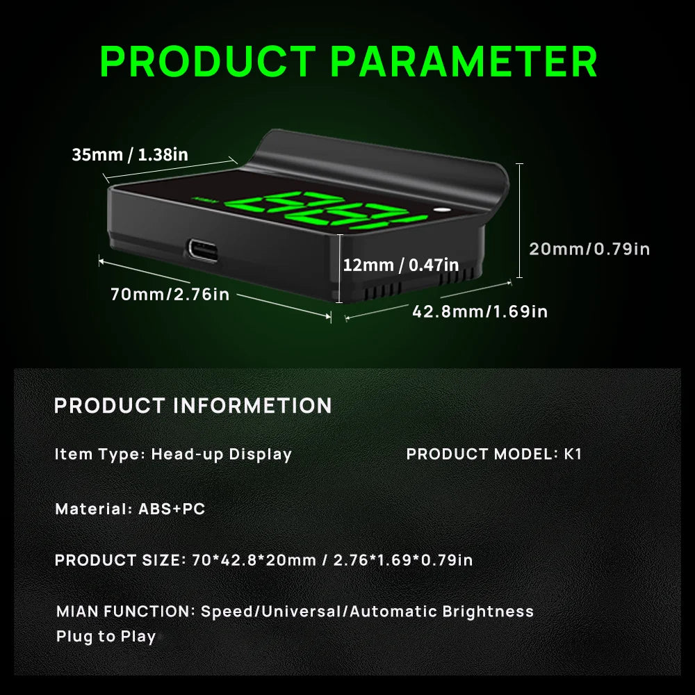 KWHUD K1 – GPS Hastighetsdisplay för Bil (Head-Up Display)