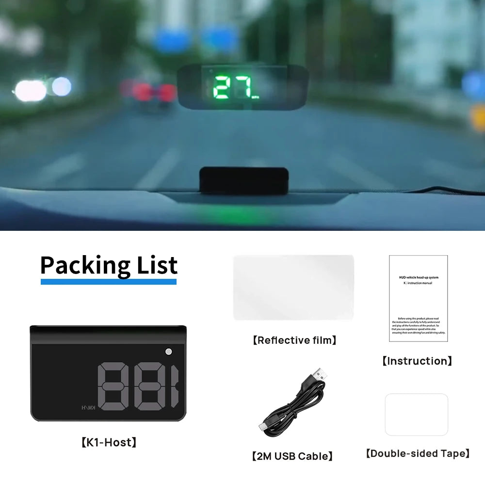 KWHUD K1 – GPS Hastighetsdisplay för Bil (Head-Up Display)